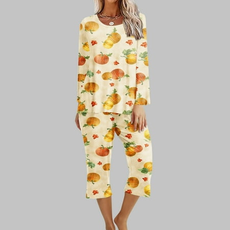 

Matching Sets For Women Summer 2PC Round Neck Long Sleeve Two-piece Comfortable Home Pajamas Set Sports Set Up to 65% off