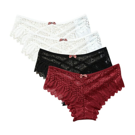 Women s Underwear Lingerie G-string Lace Briefs Underwear Panties T String Thongs Knick 4pc Soft Stretch Ladies Panties Wine M