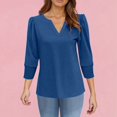 thumbnail image 4 of BOMYJESK Women's Shirt 3/4 Sleeve V Neck Business Casual T Shirt Spring Fashion Vacation Pullover Basic Blouses Loose Athletic Tees Tops Blue M, 4 of 4