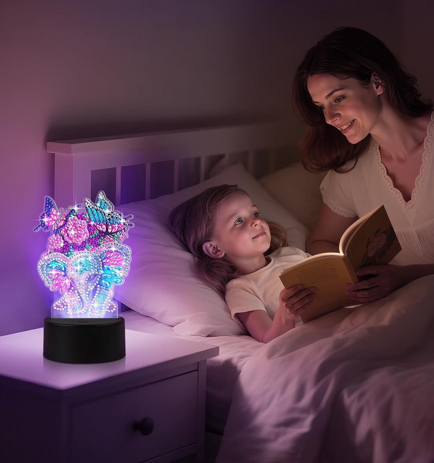 Elephant Diamond Painting Night Light, Touch Lamp Desktop Ornament for Adults Beginners, Home Bedroom Decor
