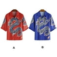 thumbnail image 4 of pitrice Hawaiian Beach Shirt Buttoned Short Sleeve Simple Dragon Pattern Top Breathable Ethnic Style T-shirt Outdoor Holiday Blue XL, 4 of 9
