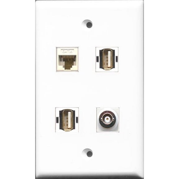 RiteAV - 2 Port USB A-A and 1 Port BNC and 1 Port Cat6 Ethernet White Wall Plate