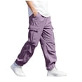 thumbnail image 7 of ATOGUTA Cargo Sweatpants for Boys Wide Leg School Uniform Pants Kids Elastic Waist Flowy Summer Beach Lounge Trousers with Pockets Size 7-16, Purple, 7 of 7