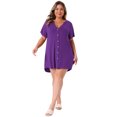 thumbnail image 3 of DARING DIVA Women's Plus Soft Short Sleeve Soft Button Down Nightgown 2X Purple, 3 of 6