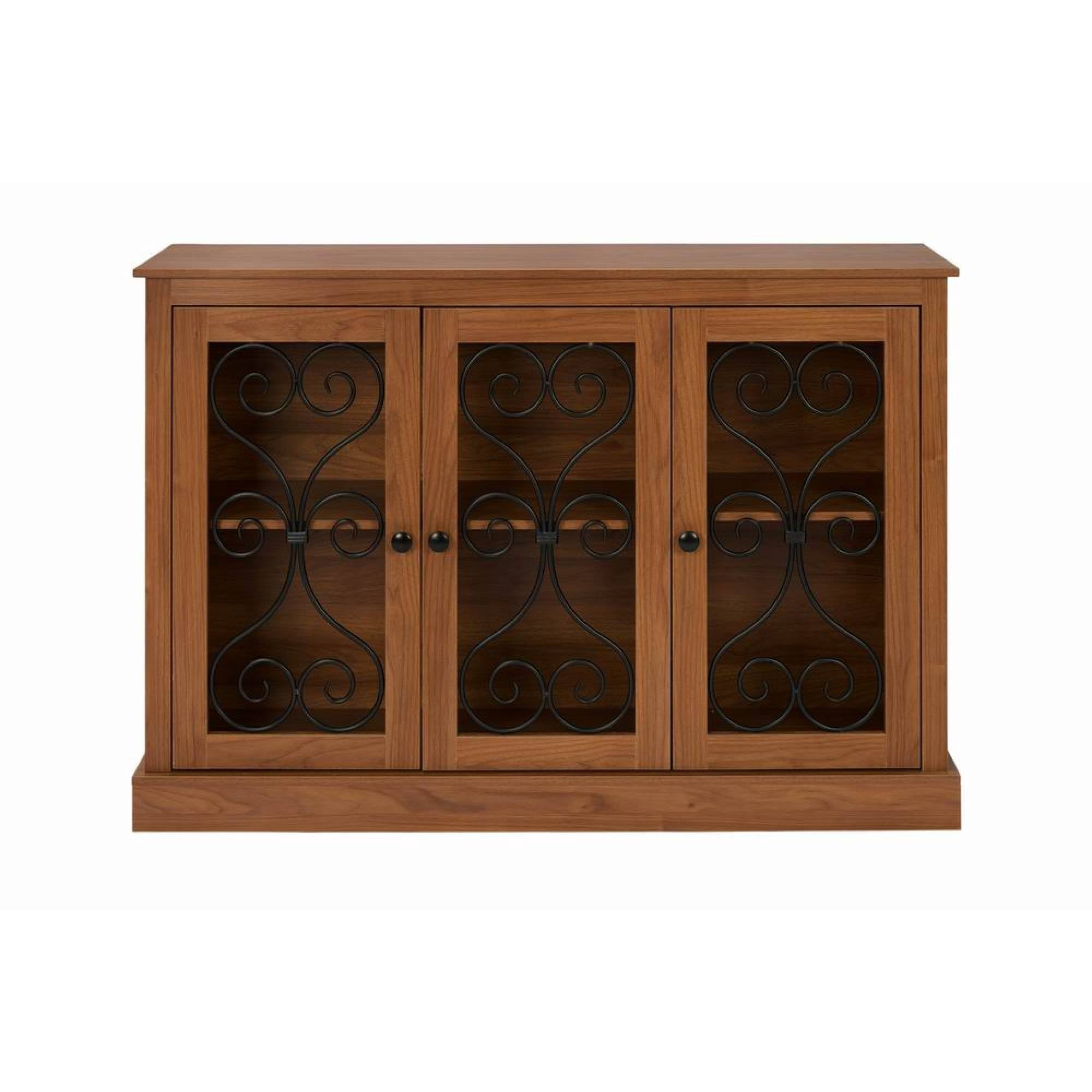 Leumius 47" Wood Sideboard Buffet Cabinet, Morden Fort Coffee Bar Storage Cabinet with 3 Metal-Decorated Doors, Freestanding Accent Sideboard for Kitchen, Living Room and Entryway