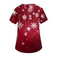 thumbnail image 4 of Stichou Womens Christmas Scrubs Tops Plus Size Happy Snowflake Graphic V-Neck Holiday Short Sleeve Medical Uniform with 2 Pockets Wine 2XL, 4 of 5