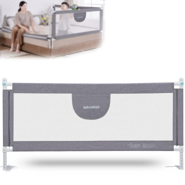 MBQMBSS Barandillas de cama para niños pequeños: 60, 70 y 80 pulgadas, protector de barandilla para cama de bebé extra largo con correa en Y para niños, colchón tamaño Queen y King (gris/blanco) (1 la