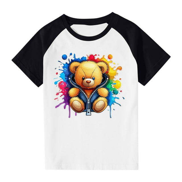 RXIRUCGD 2025 Vêtements d'Été pour Enfants Tout-Petits Garçons Filles Mode Mignon Col Rond Imprimé Manches Courtes Haut