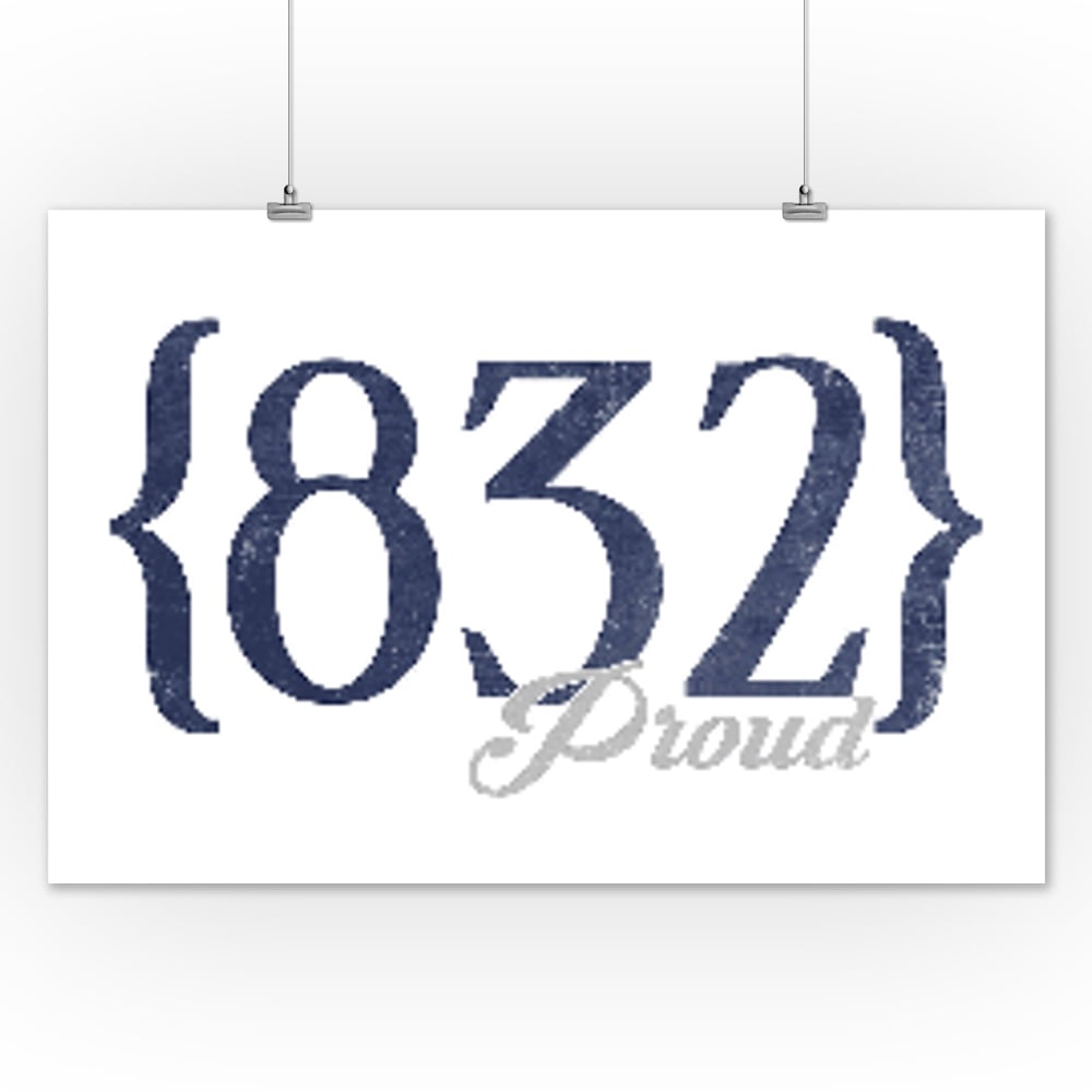 Houston, Texas 832 Area Code (Blue) Lantern Press Artwork (12x18