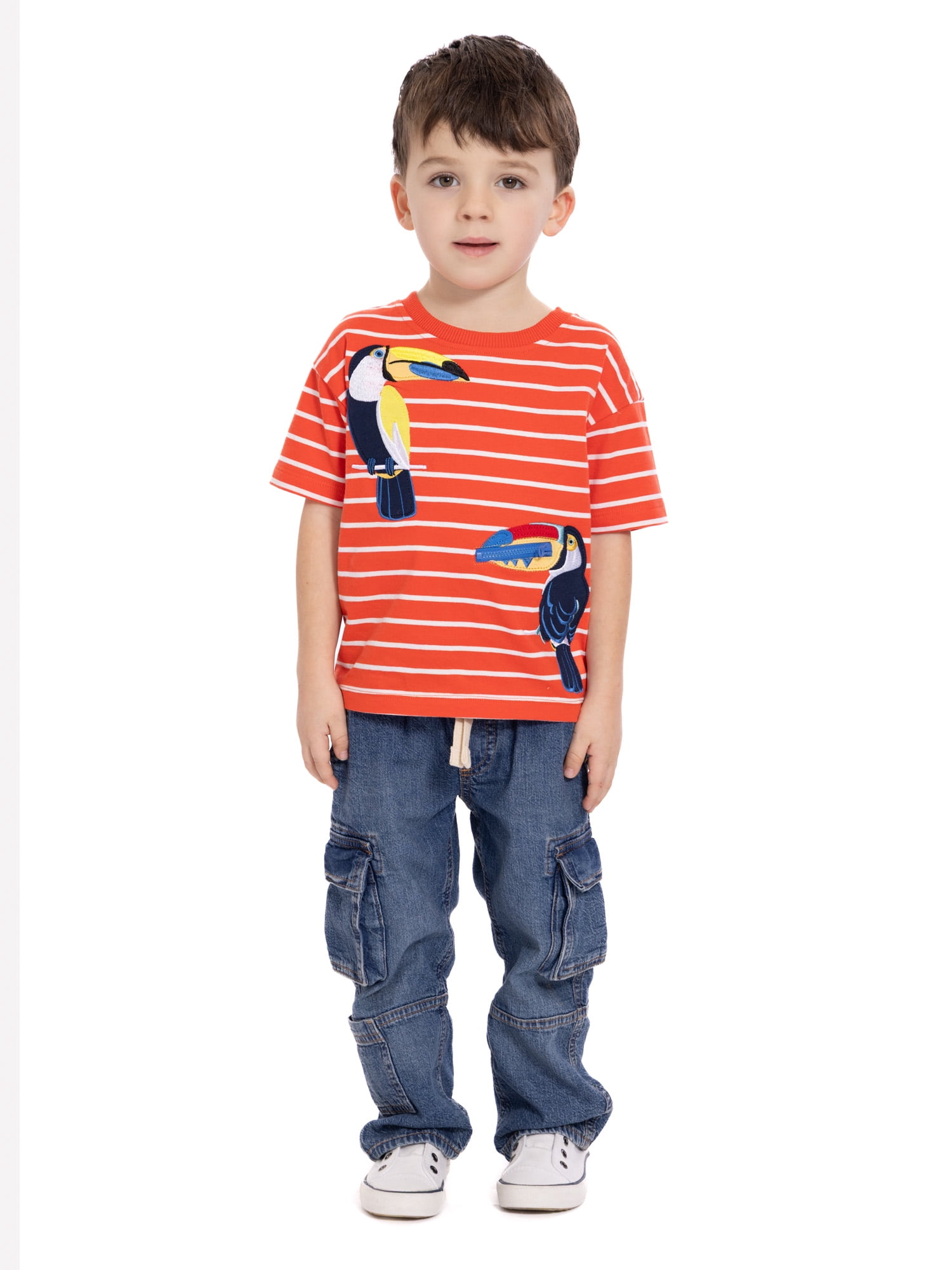 Wonder Nation Toddler Boys Short Sleeve Striped Graphic Tee with Zipper Pocket, Sizes 12M-5T