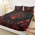 thumbnail image 2 of Manfei Bohemian Damask Fitted Sheet Set Queen, Black Red Bedding Queen Size, Victorian Flower Bed Cover, Breathable Bedroom Decoration, 3 Pieces, 2 of 6