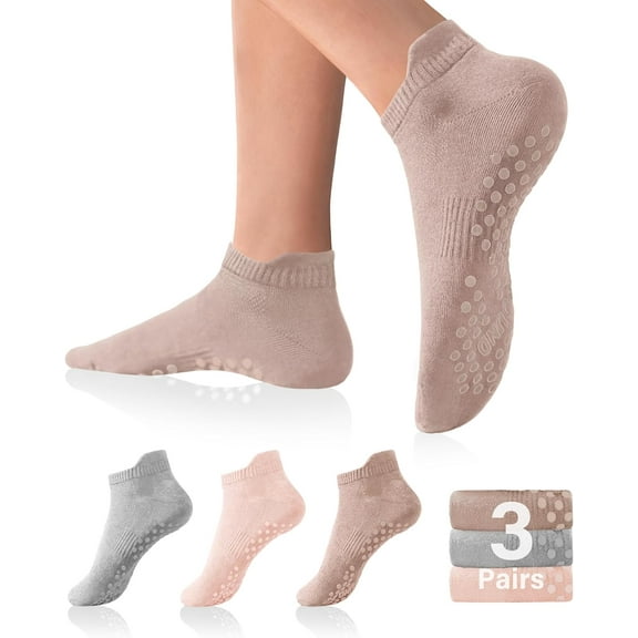 Pilates Socks with Grips for Women Yoga Socks Non Slip Barre Hospital Socks 6-Pairs Grippy Ankle Socks