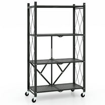 YYAo Storage Organizer Bookcase, Display Rack Shelves,4-Tier Foldable Storage Shelf Collapsible Storage Rack with Lockable Wheels-Black