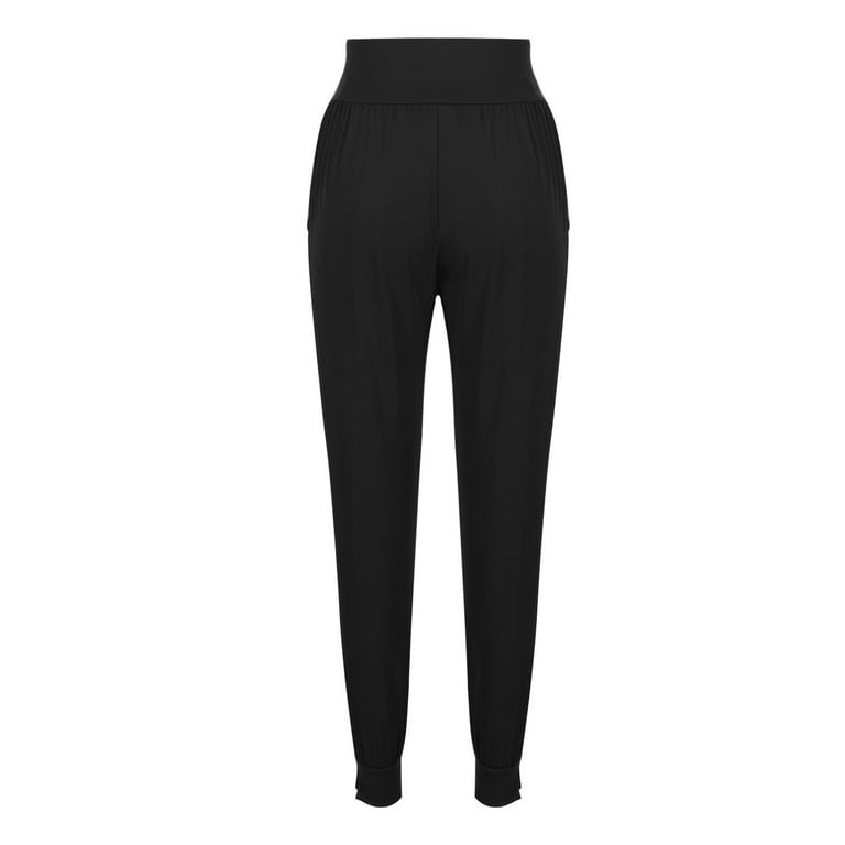Hfyihgf Women's Jogger Pants High Waisted Sweatpants with Pockets Tapered  Casual Slit Hem Lounge Work Pants(Black,M)