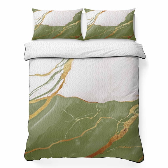 Sage Green 3 Piece Quilt Bedding Set with 2 Pillow Shams, Marble Texture Lightweight Bedspread Coverlet, Soft Breathable All Season Quilt, 68 x 86 Inch