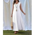 thumbnail image 4 of Women'S Tank Maxi Dress A-Line V-Neck Sleeveless Solid Color Loose Casual Long Beach Dresses Coverups White [Spot] XXL, 4 of 9
