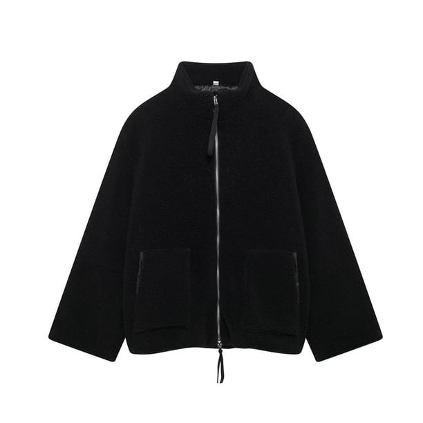 Blusa de poliéster para mujer, de manga larga, sin capucha, informal, de cuello alto, cómoda, de invierno, para exteriores y chaquetas