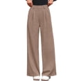 thumbnail image 6 of Women Dressy Work Business Casual Elastic High Waisted Trousers Ribbed Lounge Palazzo Pants Camel Color XL, 6 of 9