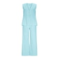 thumbnail image 4 of FNFYFH Womens Two Piece Set Sleeveless V Neck Peplum Vest Wide Leg Pant Suits Business Casual Outfits Summer Vacation Outfits, 4 of 10