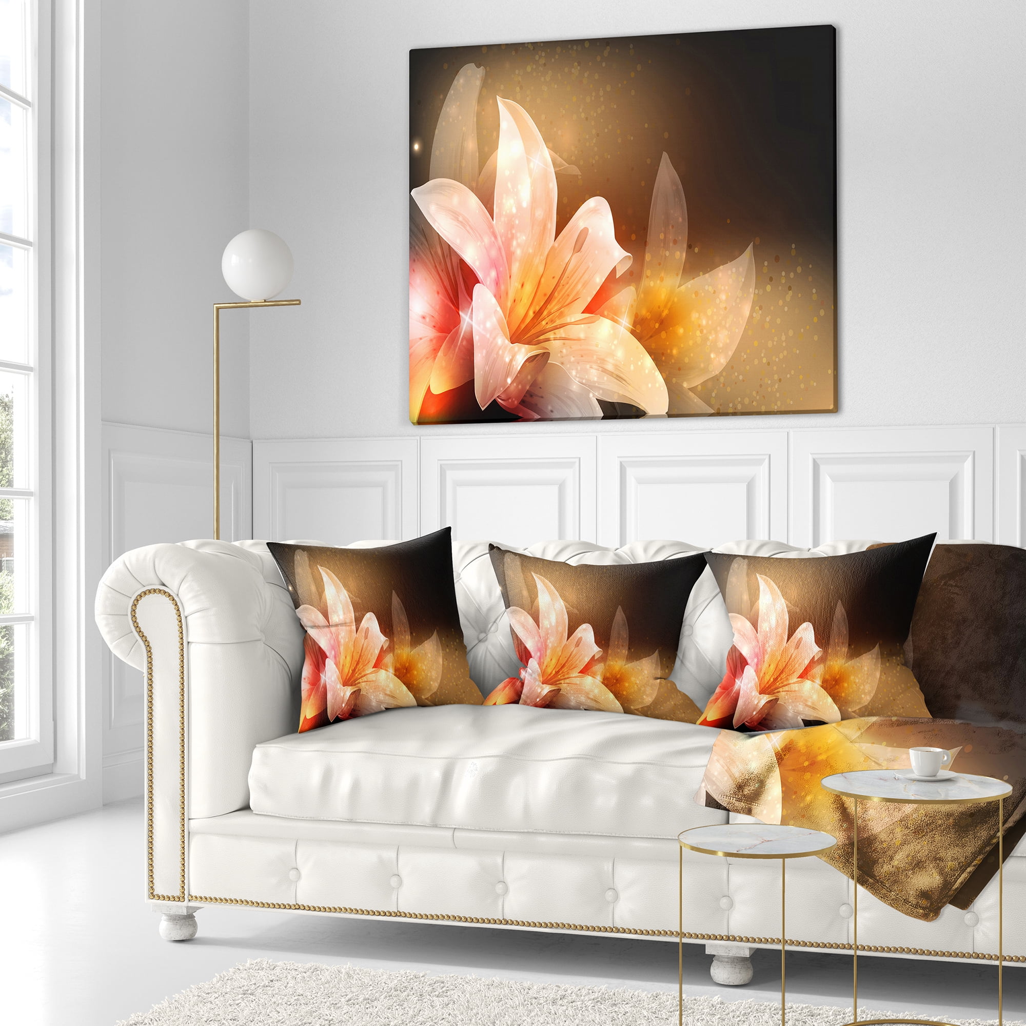 Designart Shining Brown Fractal Flower - Floral Throw Pillow - 18x18