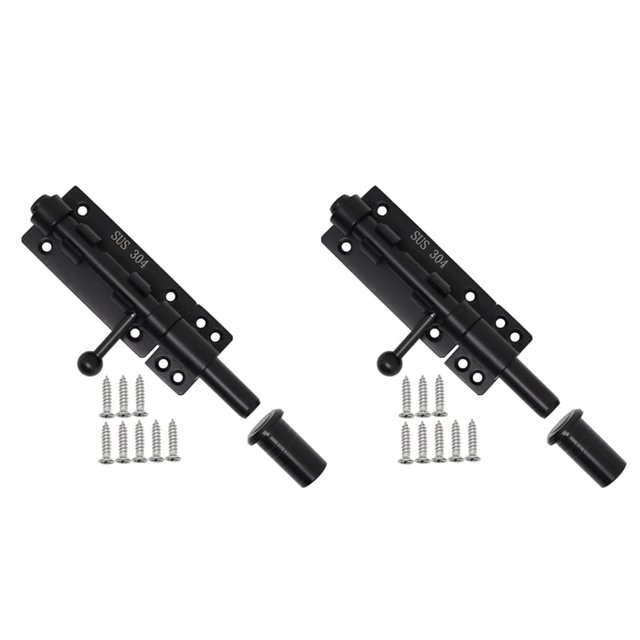 2 pestillos deslizantes para puertas de alta resistencia con candado, pestillo de perno horizontal, pestillo de piso y cerradura (negro, 6 pulgadas)
