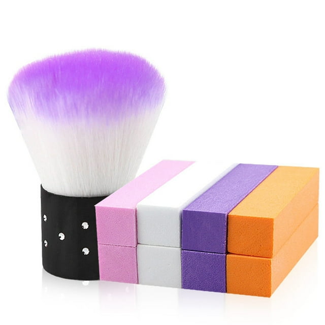 Nail Art Brush Portable Professional Nail Dust Brush with 8PCS Nail Buffer Block