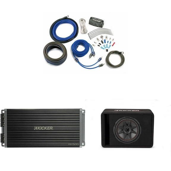 Kicker 48VCVR122 CompVR 12" in vented box, w/ 47KEY5001 Amp With CK4 Amp Kit Bundle