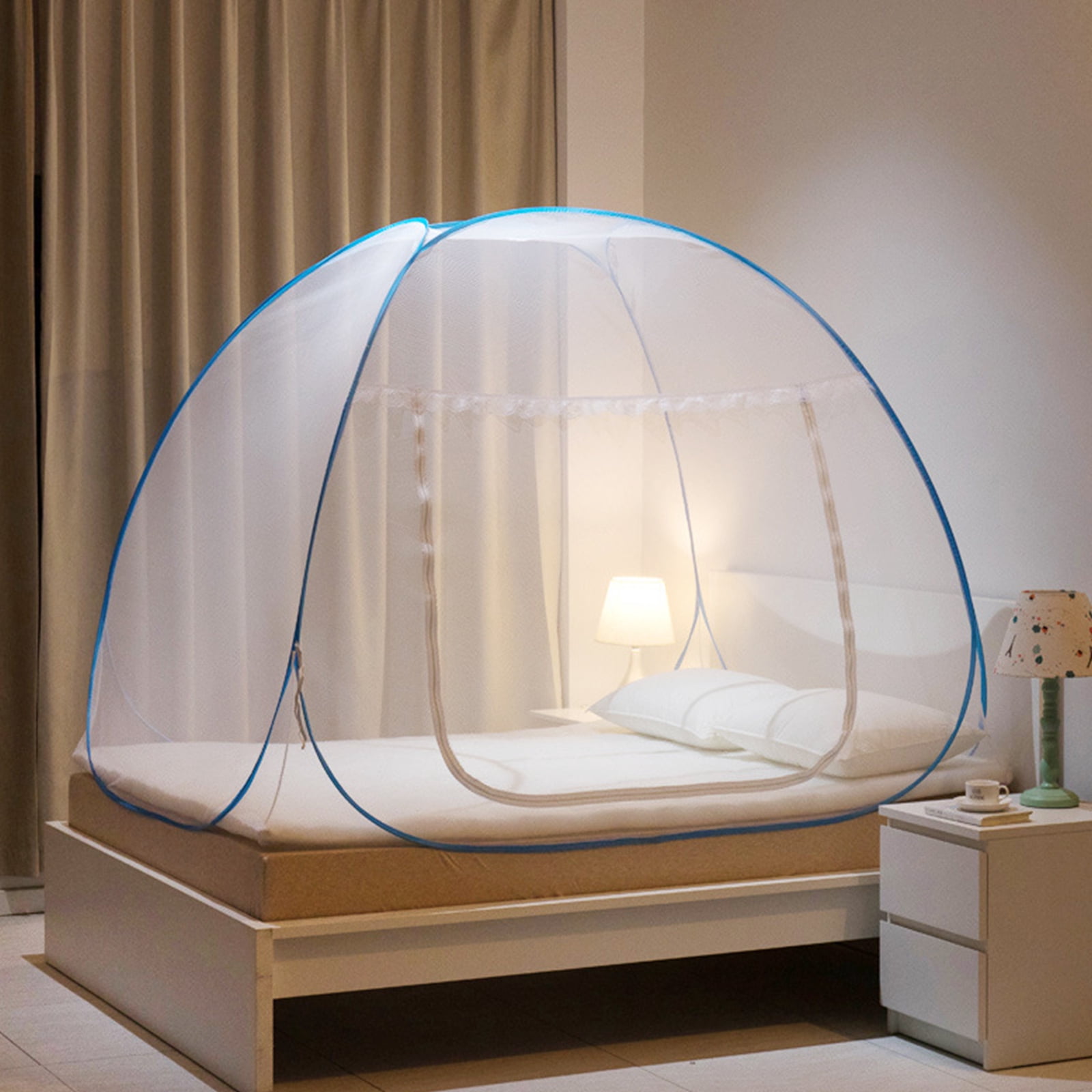 Zjyufy Mosquito Net for Bed Portable Folding Net Bed with Bottom Pop up Mosquito Net Tent for Indoor and Outdoor Use Mosquito Netting for Adults Trip Camping Travel Home，78.7 x 70.8 x 59 Inch