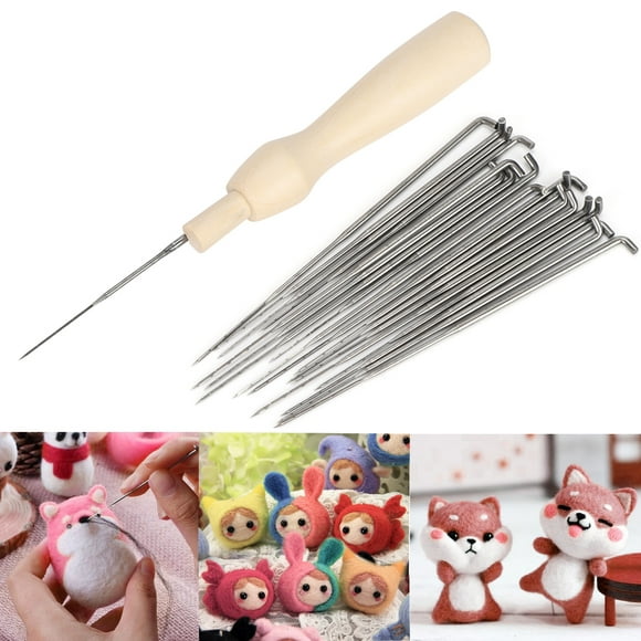 HURRISE Kit d'Outils de Feutrage en Laine Pack Stinger Métal Complet avec Poignée en Bois Bouteille pour Bricolage Jouet, Pack de Feutrage Stinger, Kit d'Outils de Feutrage en Laine