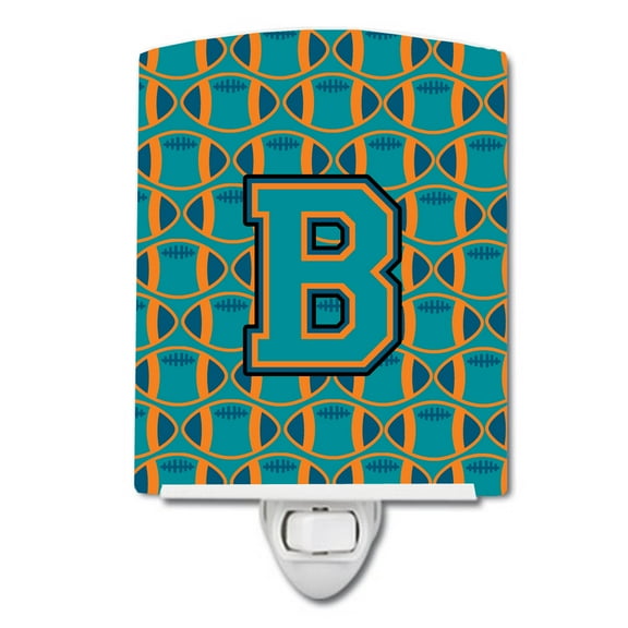 Caroline's Treasures CJ1063-BCNL Letter B Football Aqua, Orange and Marine Blue Ceramic Night Light, 6x4x3", multicolor