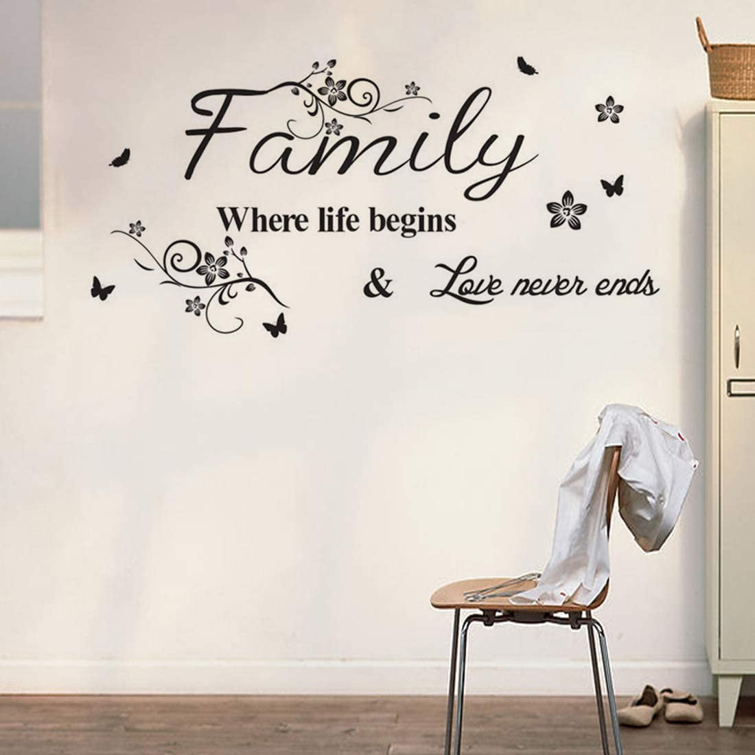 Family Where Life Begins Quotes Wall Stickers Home Decor Living Room Vinyl Decal 