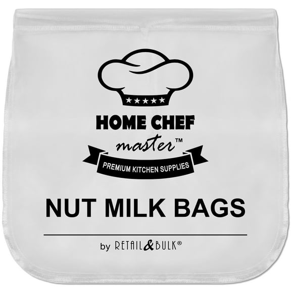 RetailAndBulk Pro Quality Nut Milk Bag - Large 12x12 Inches, Certified Food Grade Nylon, 200 Micron Fine Mesh Reusable Strainer for Nut Milk and Juicing (1 PACK)