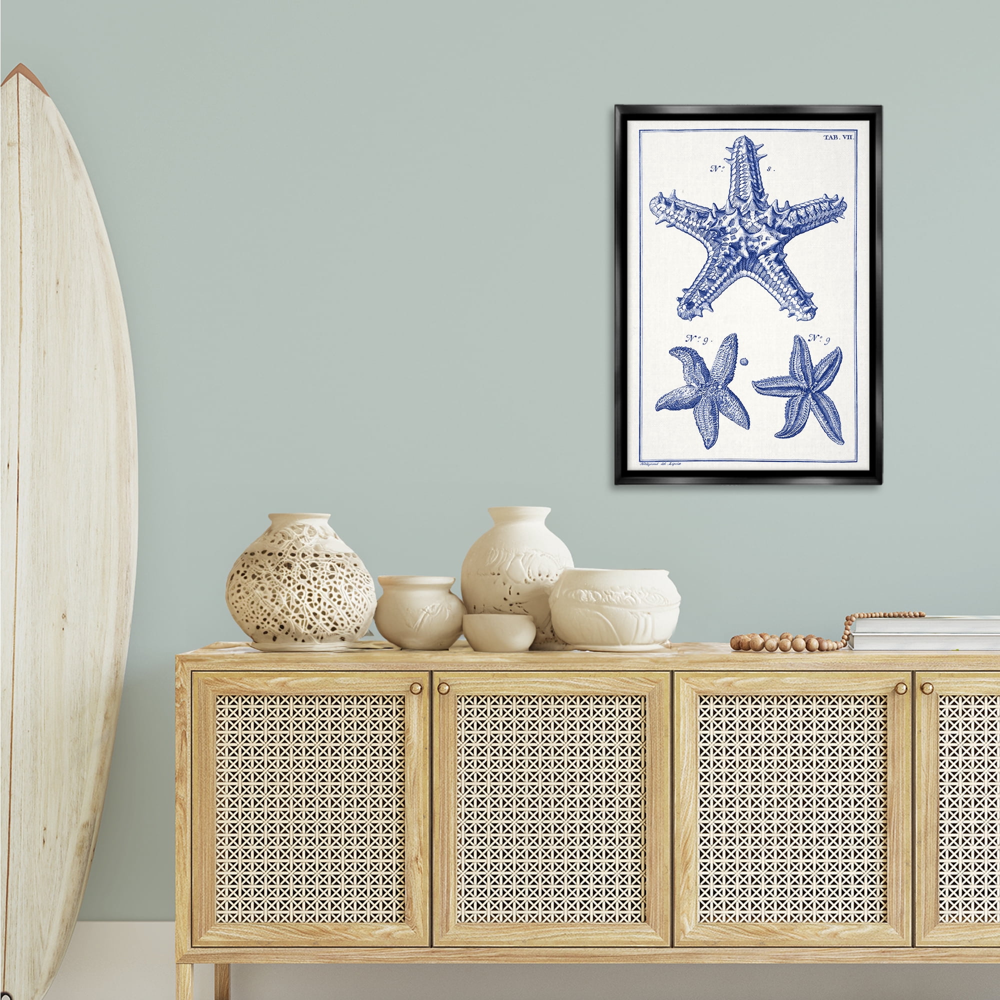 Stupell Industries Blue Starfish Diagrams Animals & Insects Painting Black Floater Framed Canvas Art Print Wall Art, 21 x 31