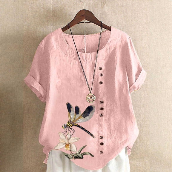Vmvidoty Womens Round Neck Short Sleeve Shirts Soft Plus Size T Shirts Basic Tees for 2026 Spring and Summer Pink S