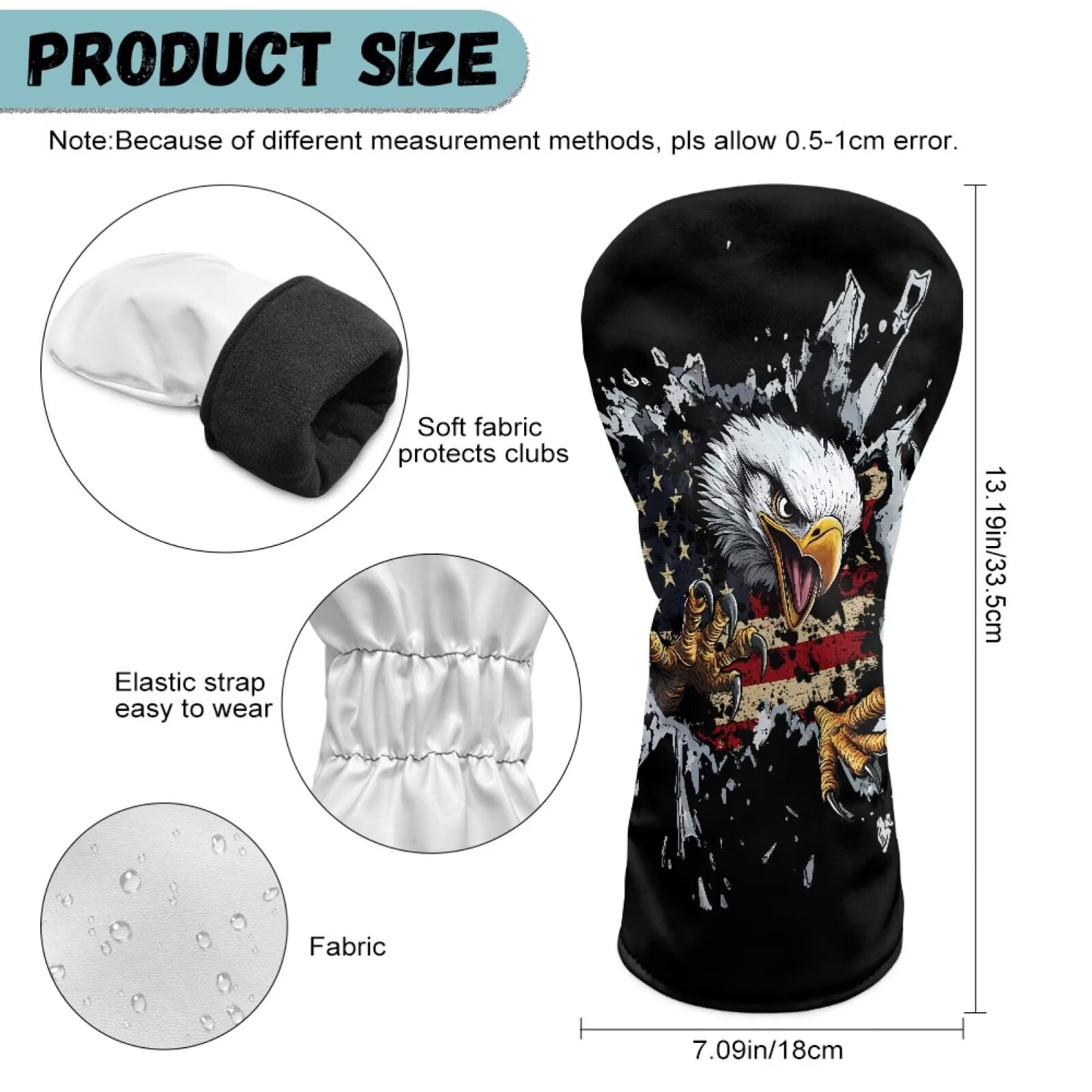 Uorisanigo 3pcs Golf Club Head Covers American Flag Bald Eagle Headcovers Set Includes Golf Driver Headcover, Fairway Wood Cover, Hybrid Cover, Golfing Accessories for Men Women
