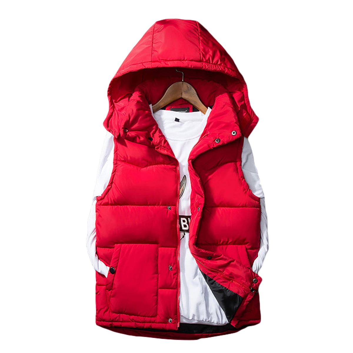 Youthup Men's Outdoor Vest Removable Hooded Padded Puffer Vest Red