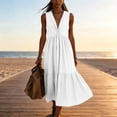 thumbnail image 5 of Tqcoqu Women's Twist Front Tiered Maxi Dress with Pockets,Sleeveless V-Neck Flowy Sundress for Vacation Beach,White Women's S-XXL, 5 of 6