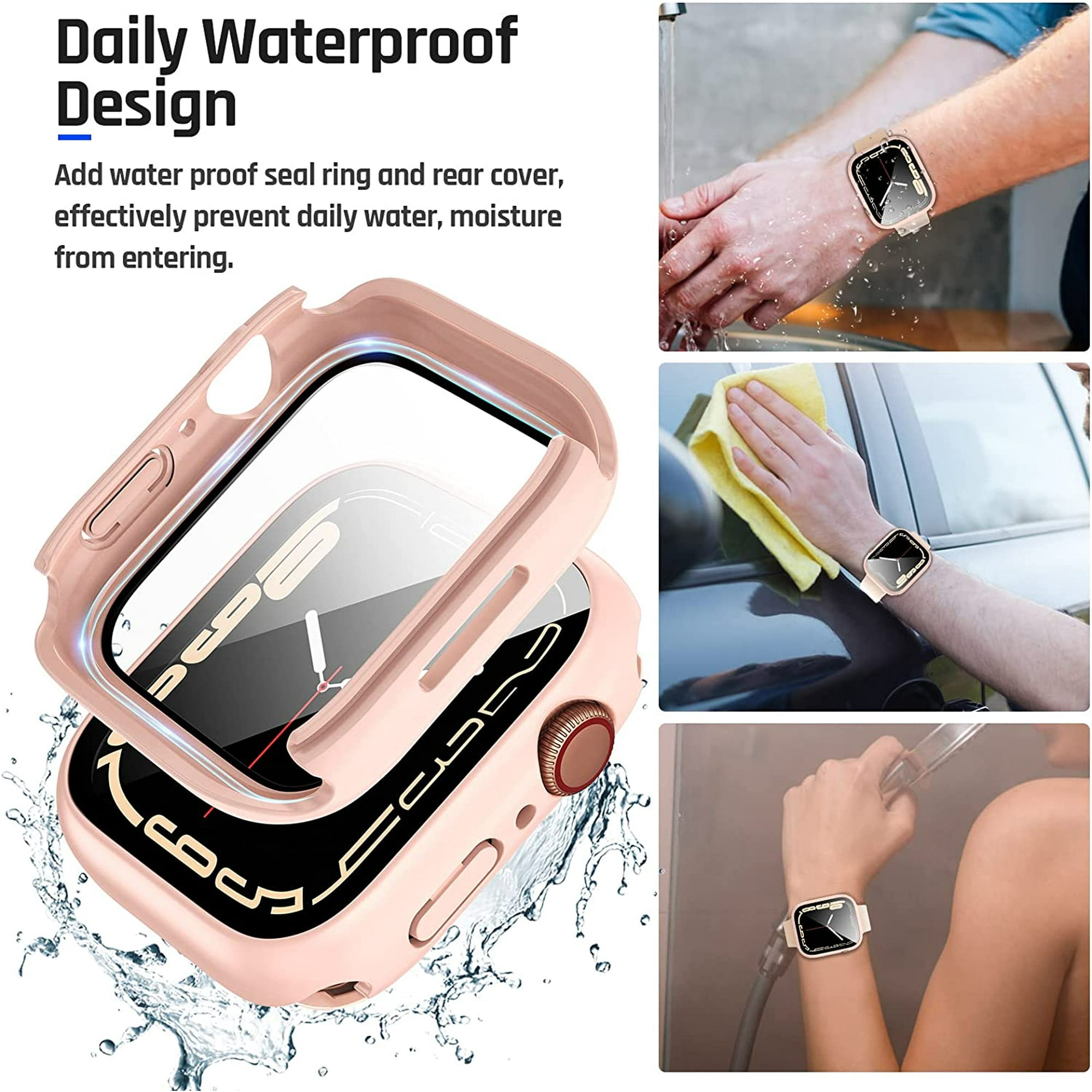 2 in 1 Waterproof Case for Apple Watch Series 8 Series 7 41mm Screen Protector 360 Protective Glass Face Cover Hard PC Bumper Back Frame for iWatch 8 7 Accessories 41 mm Baby Pink Walmart