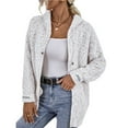 thumbnail image 3 of Women's Long Sleeve Hooded Drawstring Sweater with Zipper Autumn and Winter Cardigan Jacket Cream White XL, 3 of 9