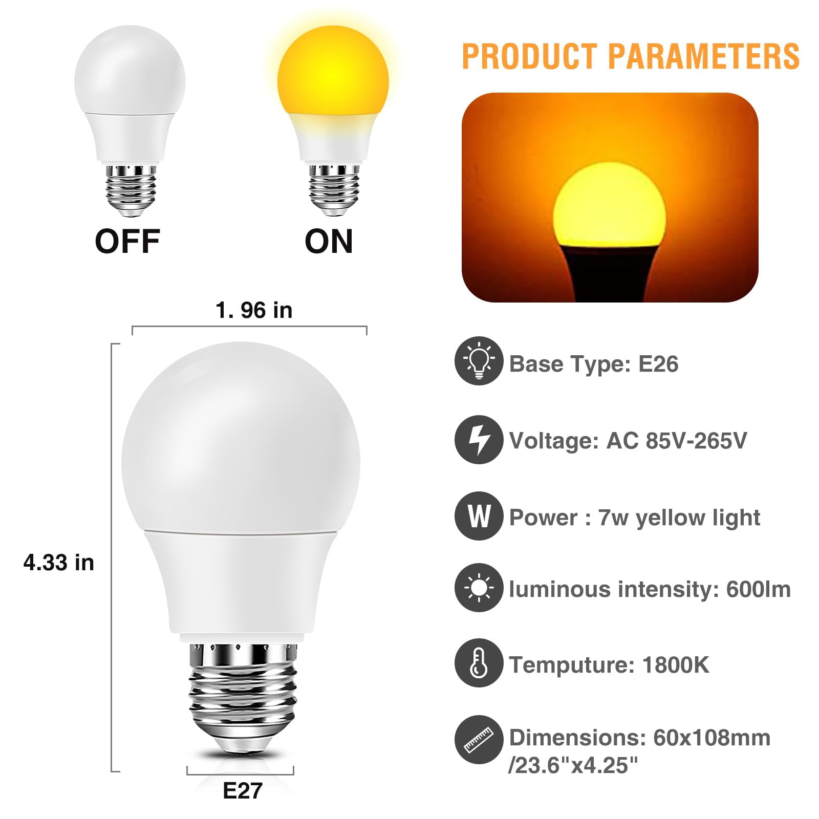 Neporal 7W Sleep Light Bulbs, 1800K Blue Light E26/27 Blocking Night Light Bulbs, Amber Light Bulbs- 3 Pcs