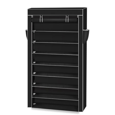 Metal Rack Closet Organizers Ktaxon Black 10 Tiers Shoe Rack with Dustproof Cover Closet Shoe Storage Cabinet Organizer ()