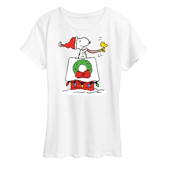 Peanuts - Snoopy and Woodstock House Sleigh - Women's Short Sleeve Graphic T-Shirt
