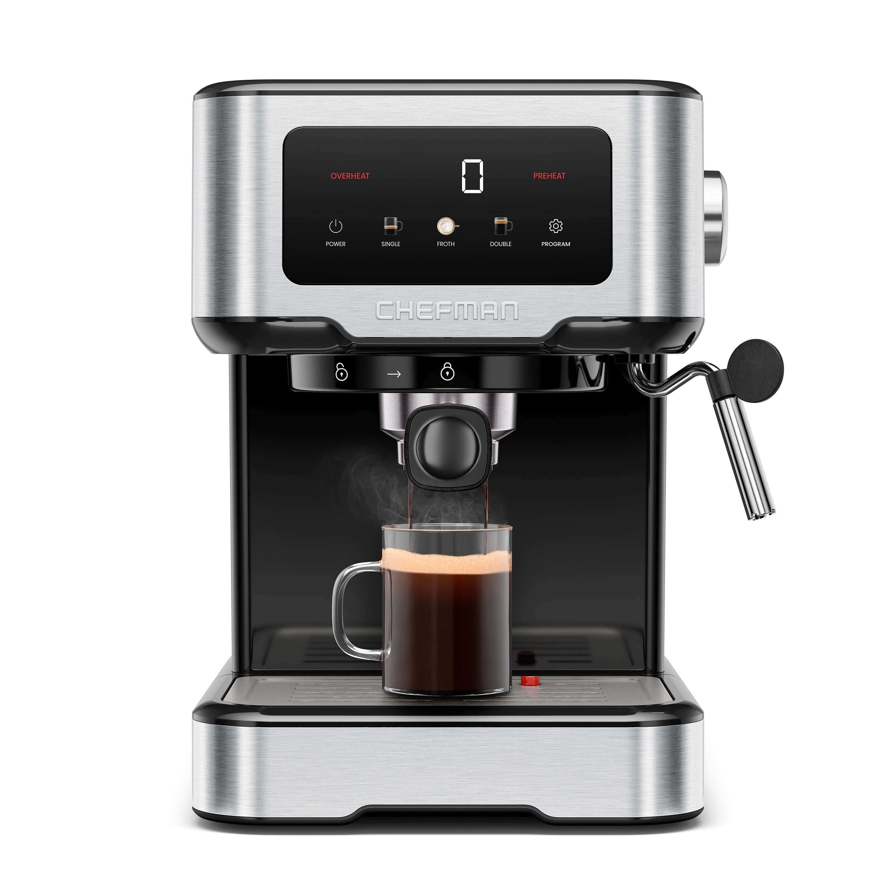 Chefman CraftBrew Espresso Machine w Steam Wand and Touch Controls Stainless Steel New