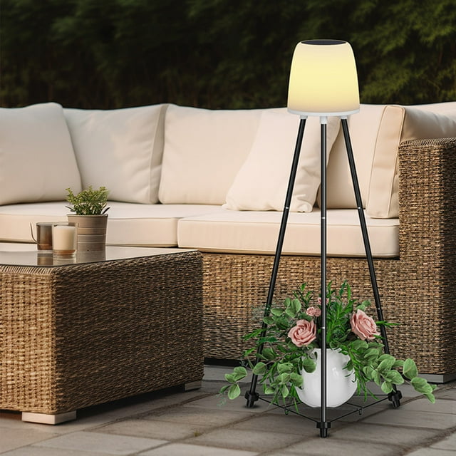 Xihbxyly Lámpara Solar de Pie, Luz Rgb con Degradado, Macetero Impermeable para Exterior, Estructura de Hierro Resistente, Energía Solar Ecológica, Fácil Montaje, Decoración para Jardín y Patio, 107,