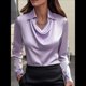 thumbnail image 5 of Camisas Elegantes de Larga con Cuello de Color Liso para Mujer, Camisetas Formales de Trabajo, Blusas Casuales de Oficina Púrpura S, 5 of 6