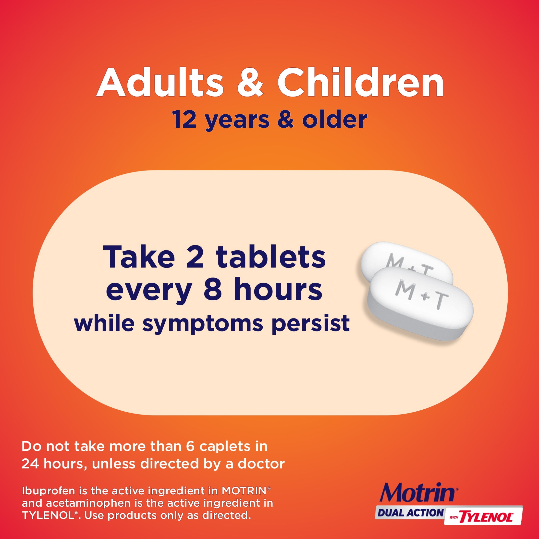(3 pack) Motrin Dual Action with Tylenol, Ibuprofen & Acetaminophen, 20 Count