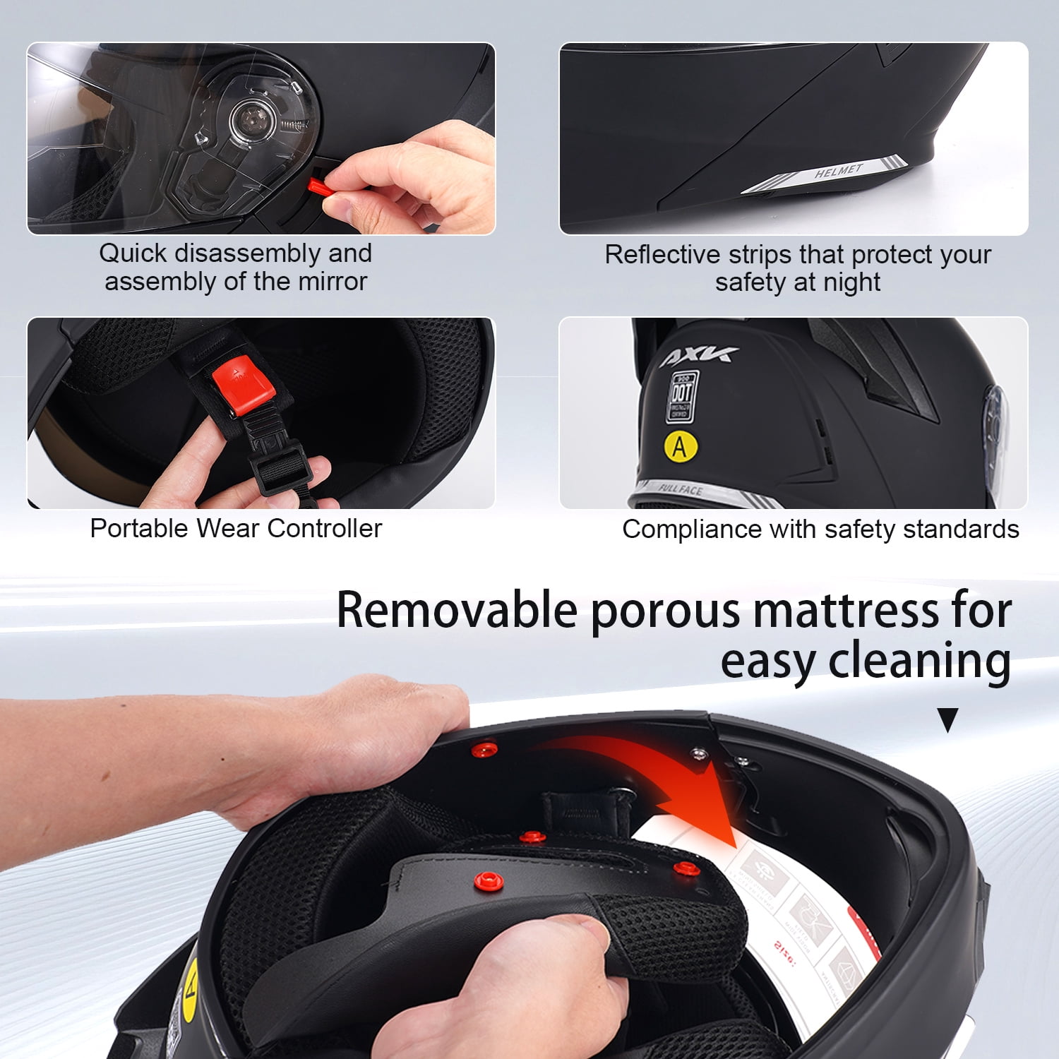 XiongXiong Motorcycle Helmets, Motorcycle Helmet Flip Up for Adults, Dirt Bike Helmet, Sun Visor Snowmobile, ATV Off Road Helmet DOT Approved, Black