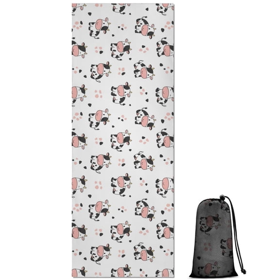 White Cow Dot Pattern Hot Yoga Mat Towel Non Slip for Hot Yoga - Quick-Drying Yoga Mat Cover with 4 Corner Pockets with Travel Bag - Hot Yoga Towel Non Slip Grip Moisture Wicking Sweat 70"x26"
