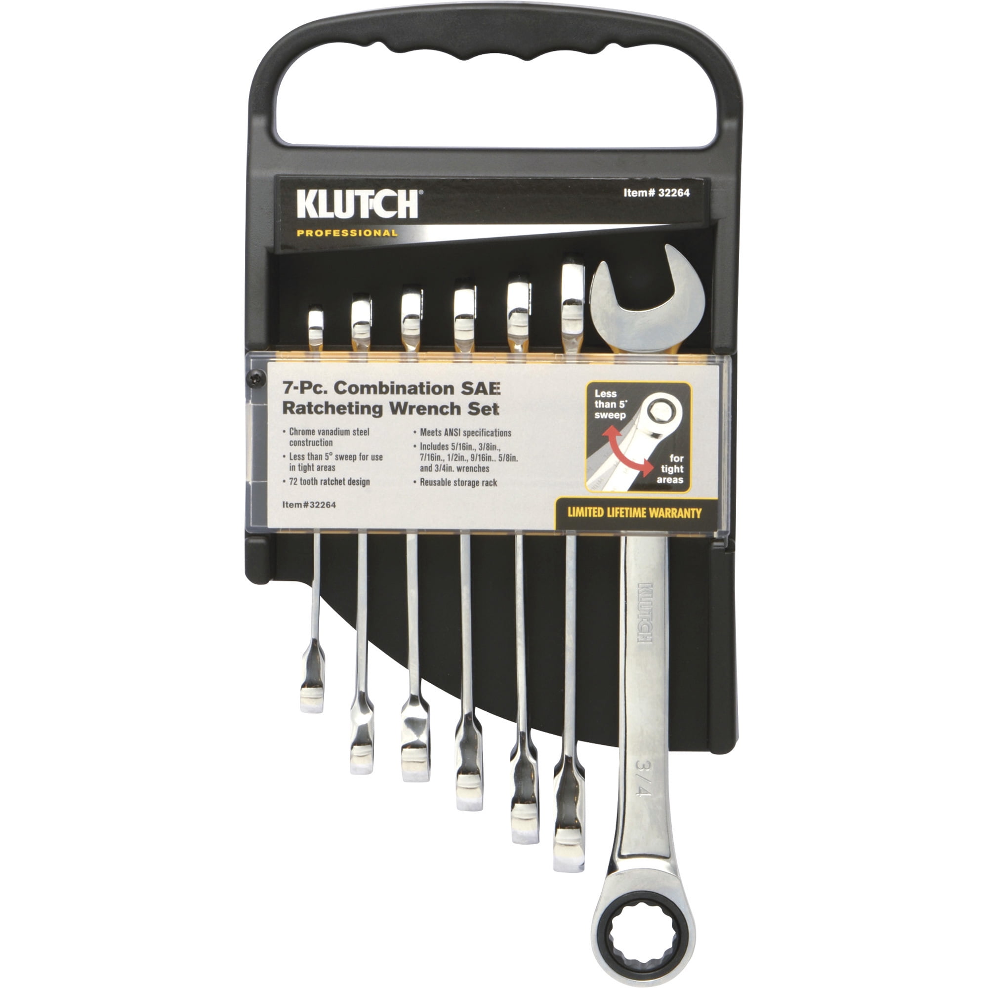 Klutch Ratcheting Wrench Set, 7-Pc., SAE: 5/16in.-3/4in.