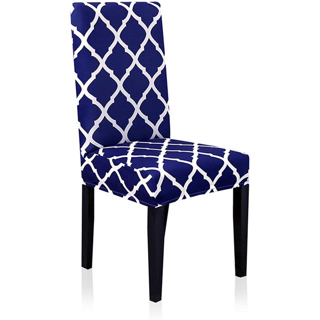 Dining Chair Covers, Geometric Print Dining Chair Slipcovers, Removable Washable Stretch Furniture Protector for Kitchen Room Hotel Table Banquet (2 Per Set, Navy Blue)